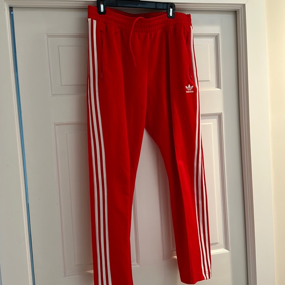 Adidas red track pants